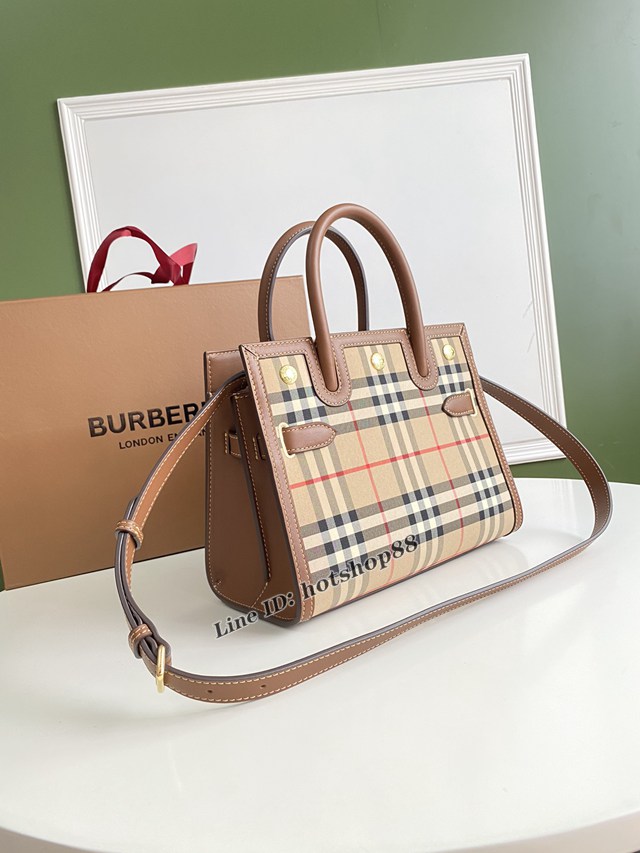 Burberry專櫃新款小號Title泰爾勒手袋 巴寶莉Vintage復古格紋手提肩背女包 yxb1155